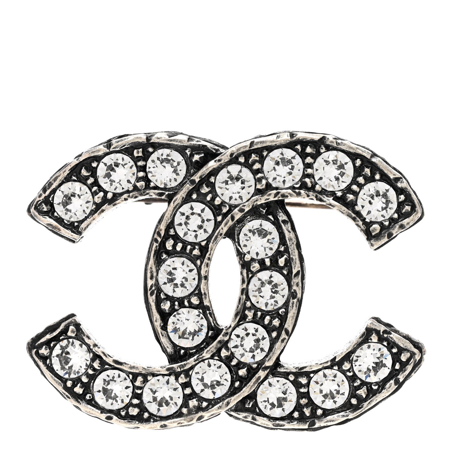 Chanel Crystal Textured CC Brooch Silver 1 of 5