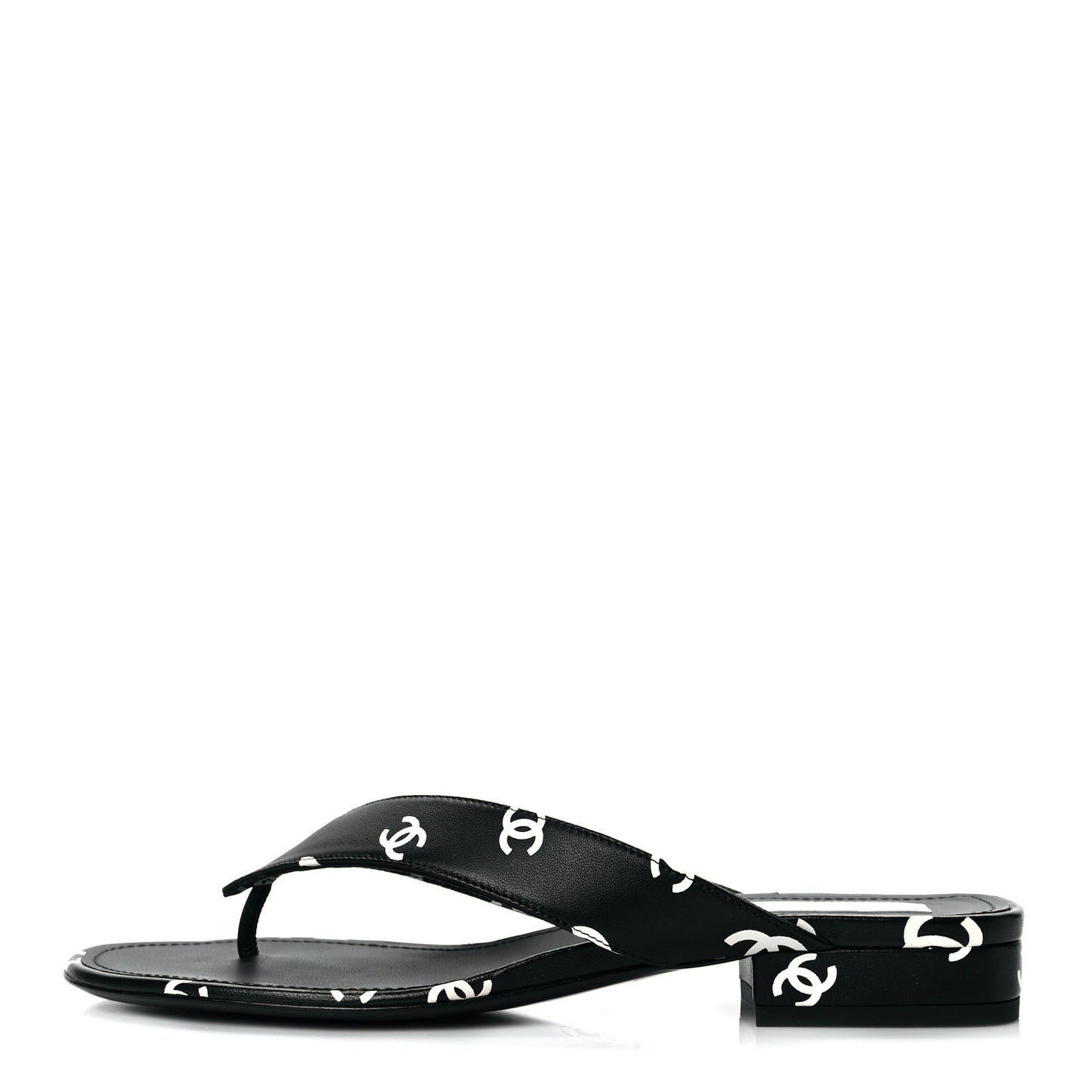 Lambskin Printed CC Thong Sandals 38.5 Black White