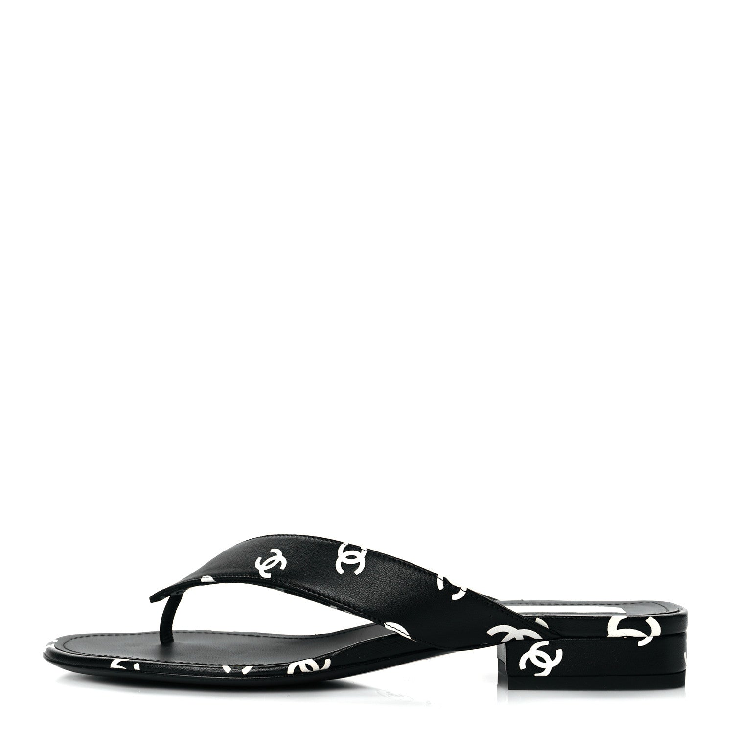 Chanel Lambskin Printed CC Thong Sandals 38.5 Black White 1 of 9