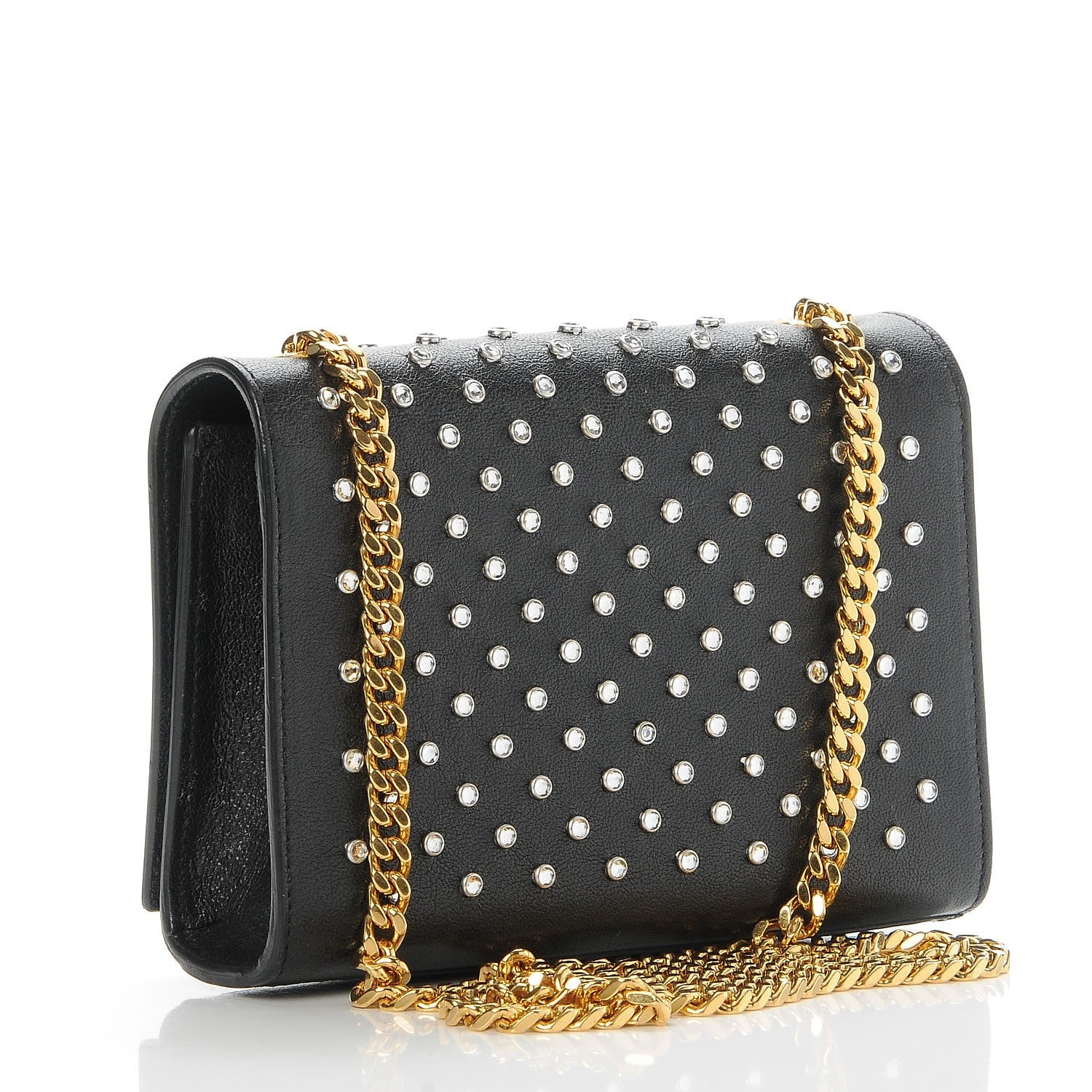 Saint Laurent Calfskin Crystal Studded Small Classic Monogram Kate Tassel Satchel Black 3 of 7