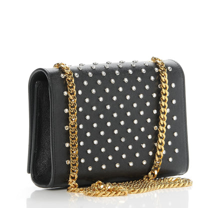 Saint Laurent Calfskin Crystal Studded Small Classic Monogram Kate Tassel Satchel Black 3 of 7