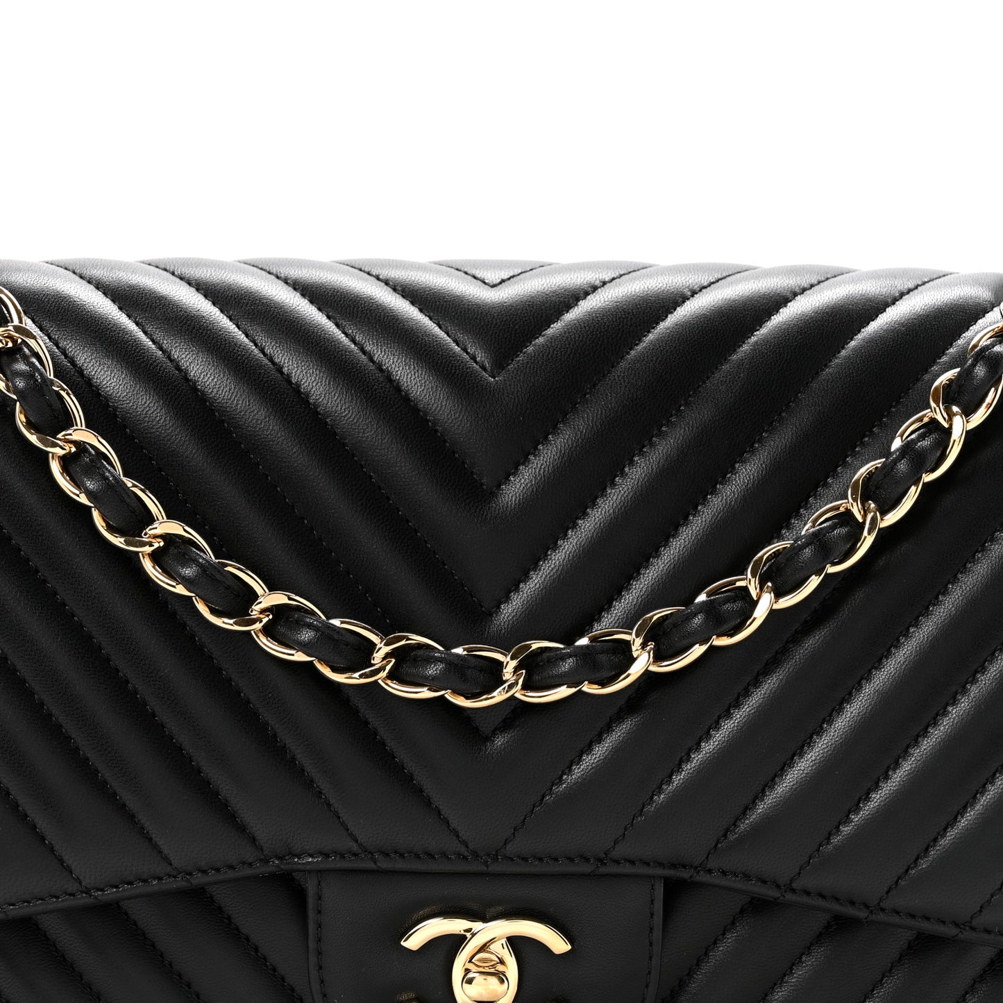 Lambskin Chevron Quilted Jumbo Double Flap Black