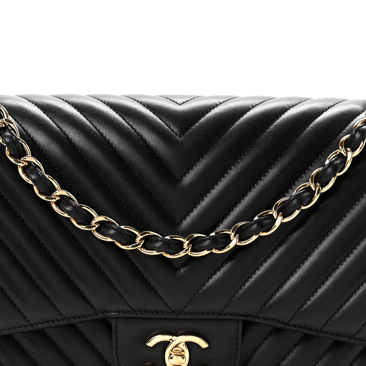 Chanel Lambskin Chevron Quilted Jumbo Double Flap Black 8 of 11