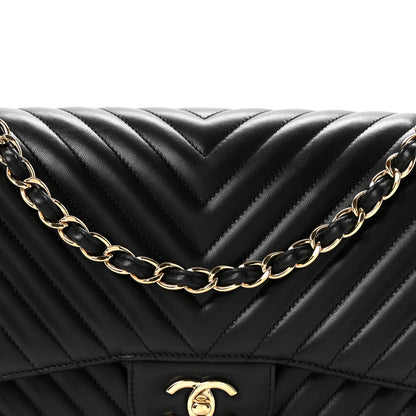 Chanel Lambskin Chevron Quilted Jumbo Double Flap Black 8 of 11