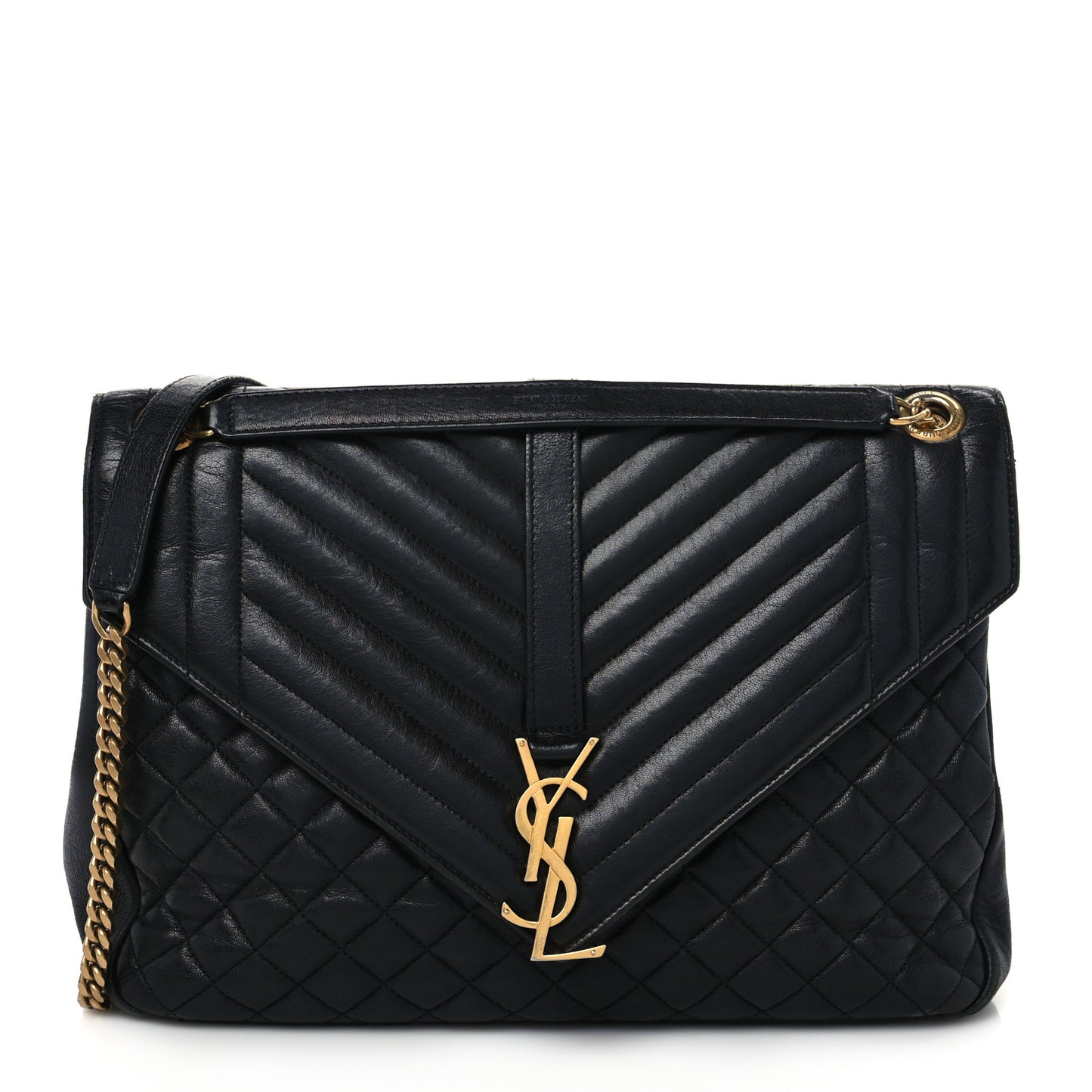 Calfskin Mixed Matelasse Triquilt Large Monogram Satchel Black
