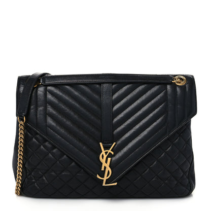 Saint Laurent Calfskin Mixed Matelasse Triquilt Large Monogram Satchel Black 1 of 9