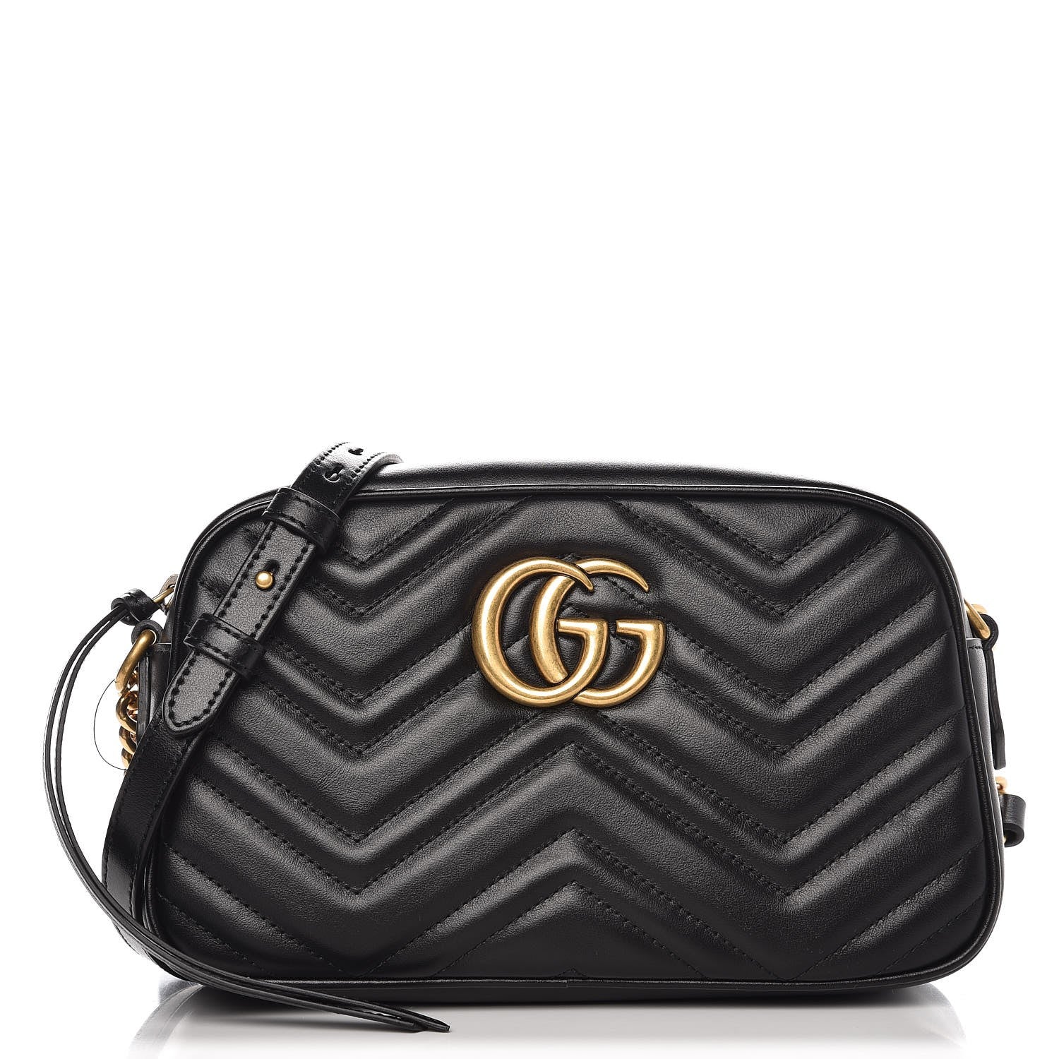 Gucci Calfskin Matelasse Small GG Marmont Chain Shoulder Bag Black 1 of 7