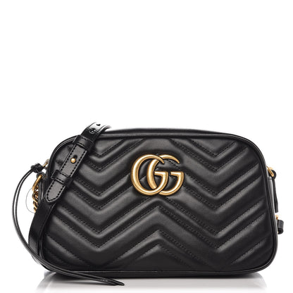 Gucci Calfskin Matelasse Small GG Marmont Chain Shoulder Bag Black 1 of 7