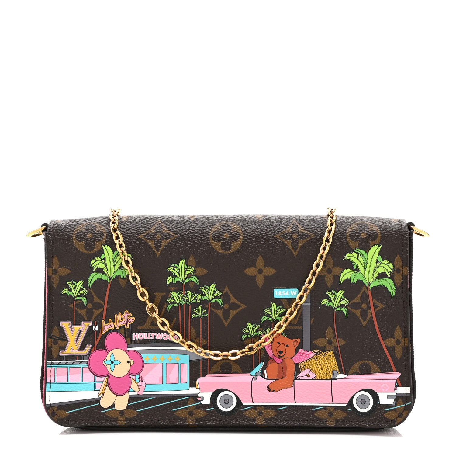 Louis Vuitton Monogram 2021 Christmas Animation Hollywood Pochette Felicie Chain Wallet Fuchsia 1 of 10