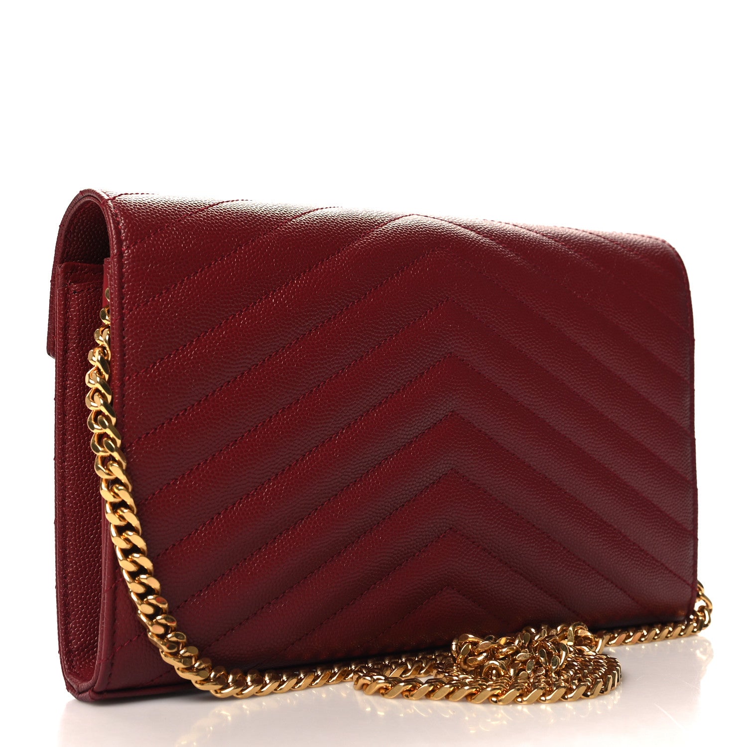 Saint Laurent Grain De Poudre Matelasse Chevron Monogram Chain Wallet Opyum Red 3 of 10