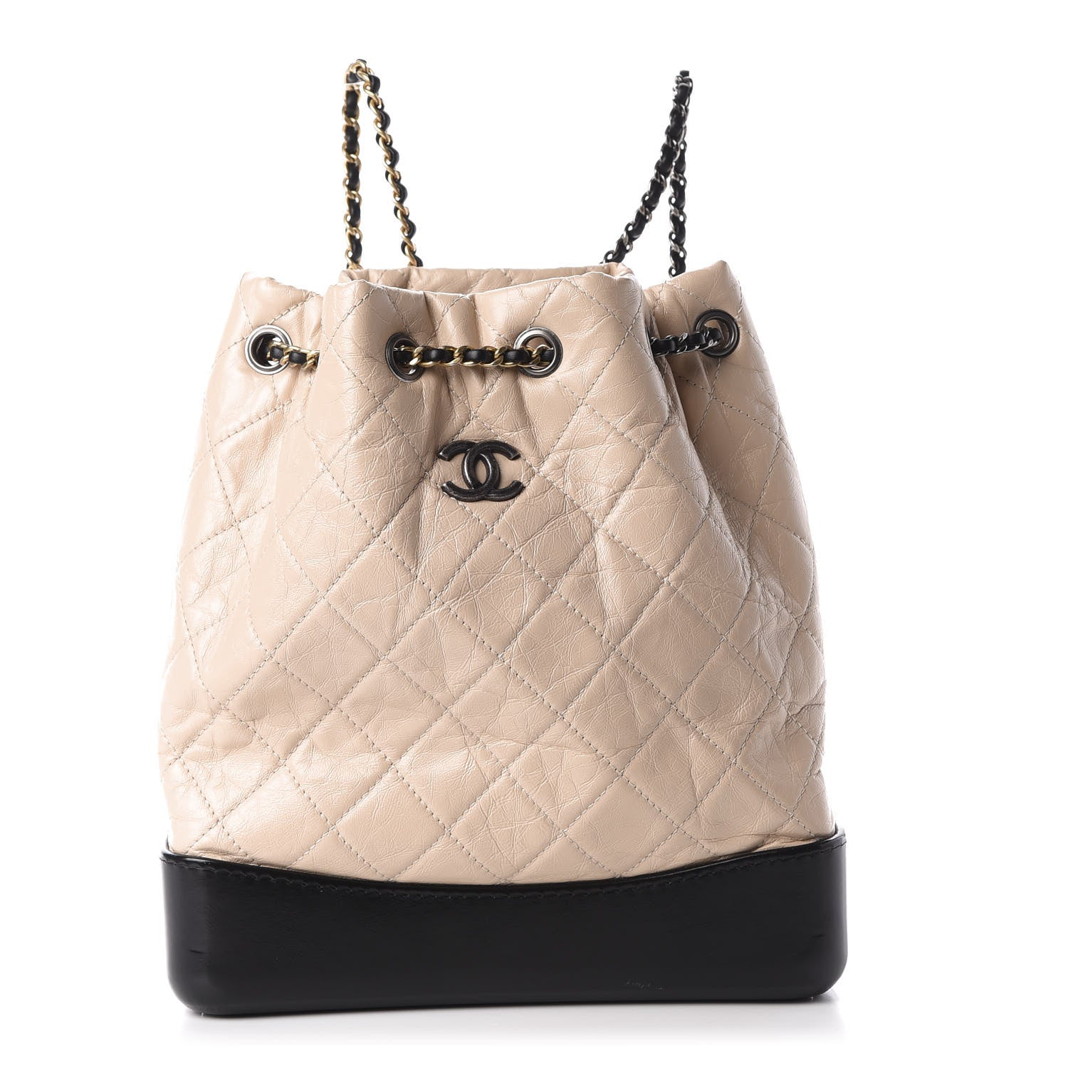 Chanel Aged Calfskin Quilted Gabrielle Backpack Beige Black 1 of 9