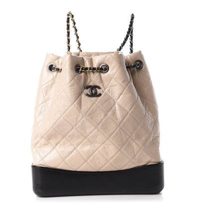 Chanel Aged Calfskin Quilted Gabrielle Backpack Beige Black 1 of 9