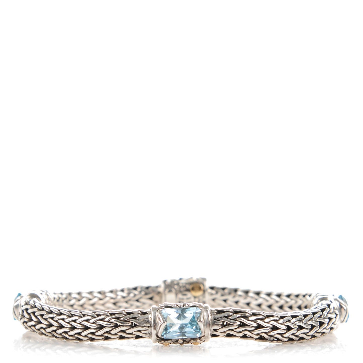 Sterling Silver 18K Yellow Gold Blue Topaz Classic Four Station Chain Clasp M Bracelet