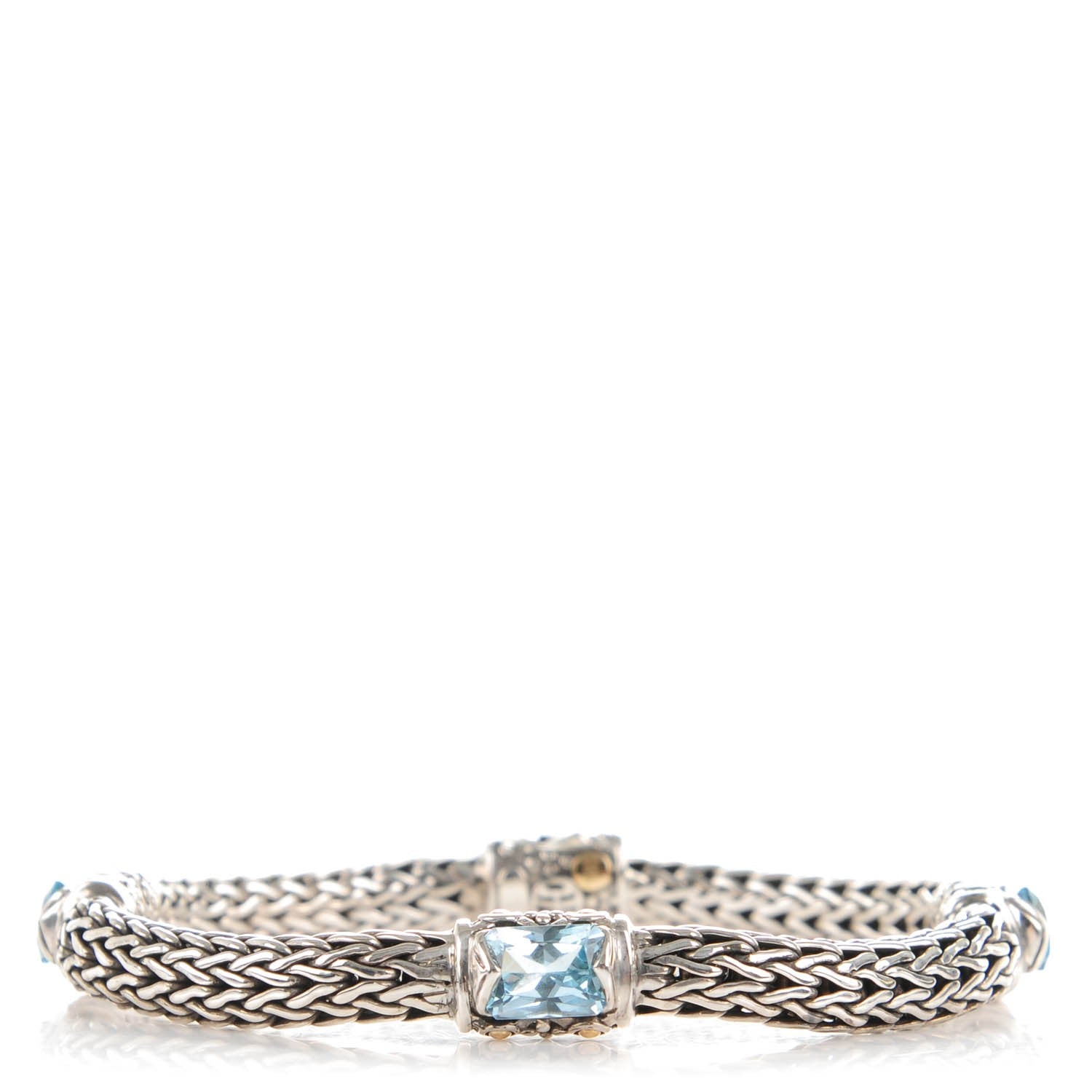 John Hardy Sterling Silver 18K Yellow Gold Blue Topaz Classic Four Station Chain Clasp M Bracelet 1 of 6