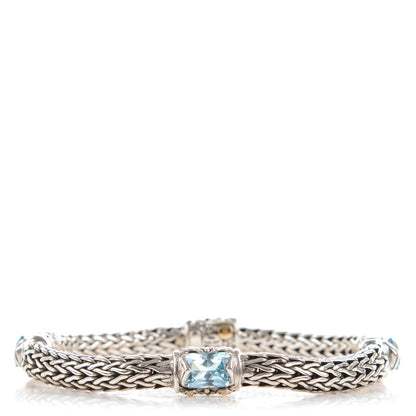 John Hardy Sterling Silver 18K Yellow Gold Blue Topaz Classic Four Station Chain Clasp M Bracelet 1 of 6
