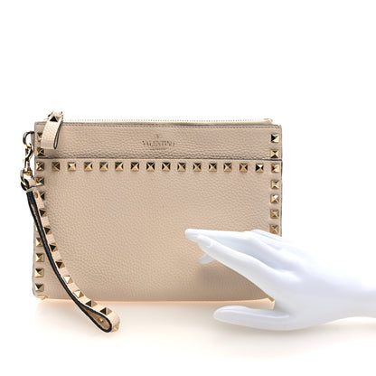 Valentino Garavani Pebbled Calfskin Rockstud Wristlet Clutch White 2 of 6