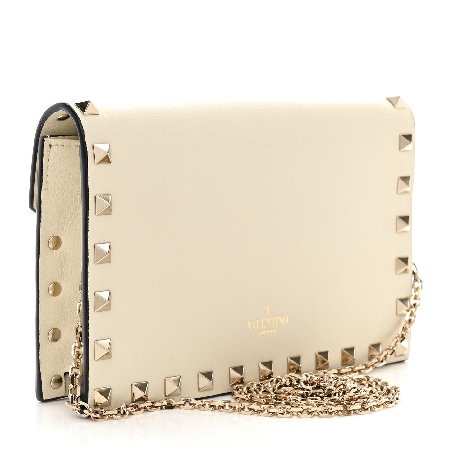 Vitello Rockstud Envelope Wallet on Chain Ivory