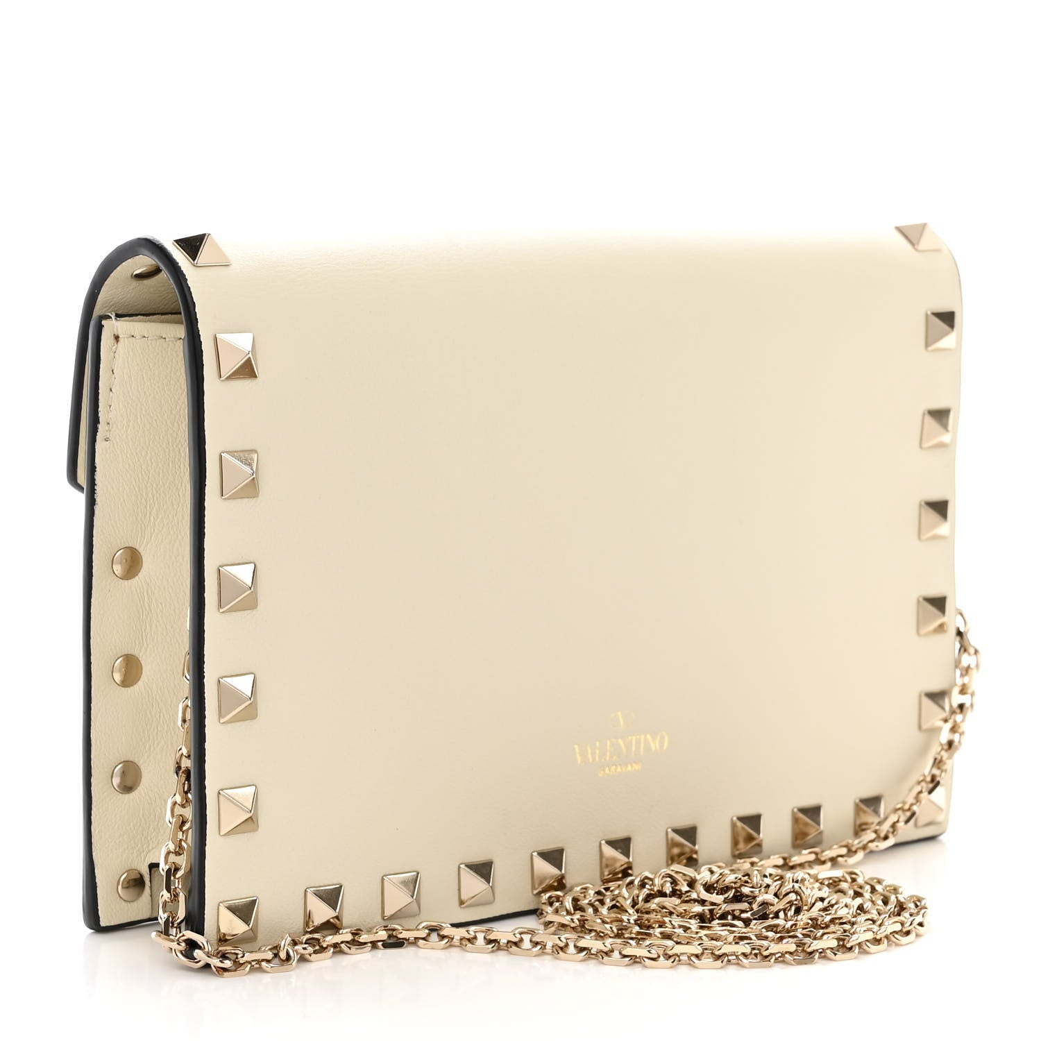 Valentino Garavani Vitello Rockstud Envelope Wallet on Chain Ivory 3 of 11