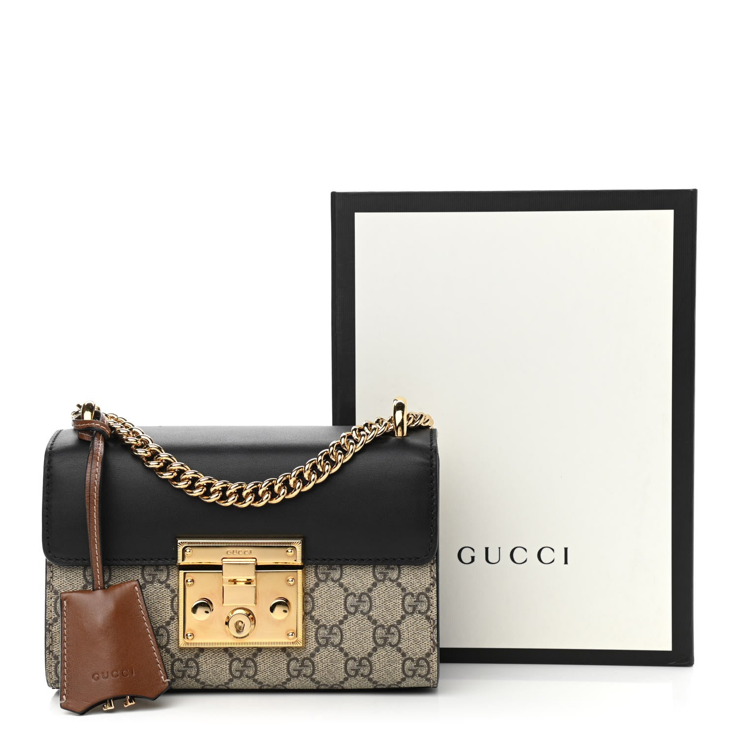 Gucci GG Supreme Monogram Calfskin Small Padlock Shoulder Bag Beige Black Cuir 13 of 13