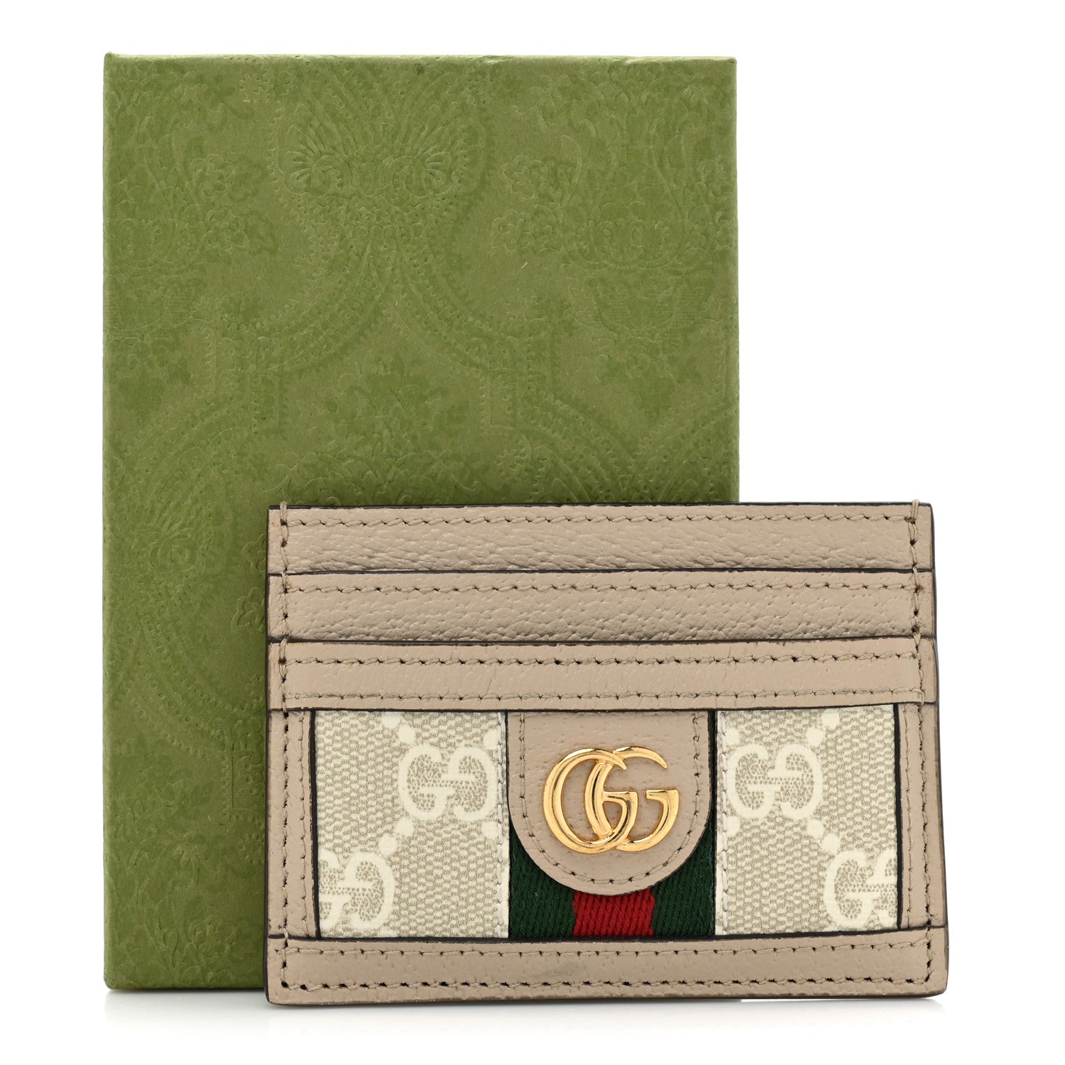 Gucci GG Supreme Monogram Textured Calfskin Web Ophidia Card Holder Beige Ebony Mystic White 9 of 9