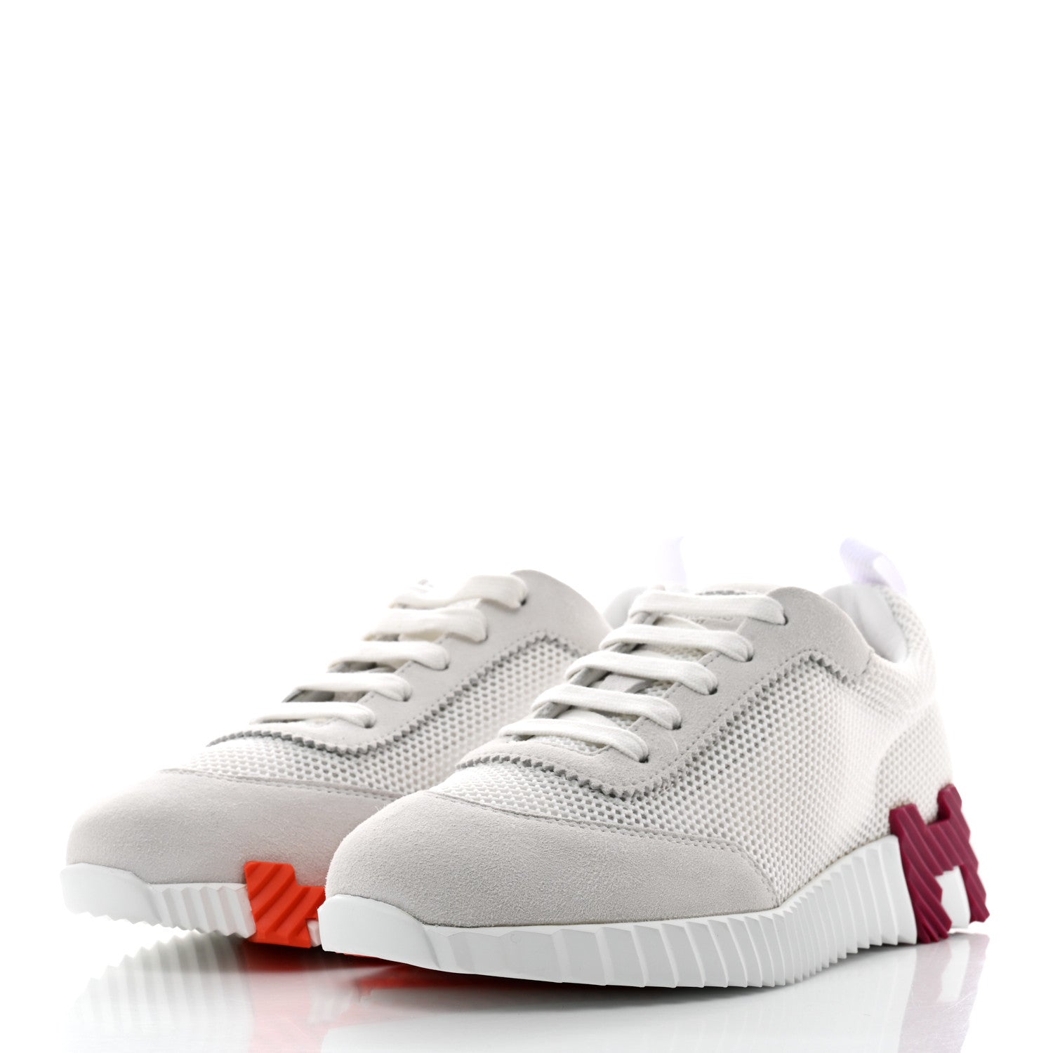 Hermes Air Mesh Suede Goatskin Bouncing Sneakers 38 White Orange Pink 3 of 8
