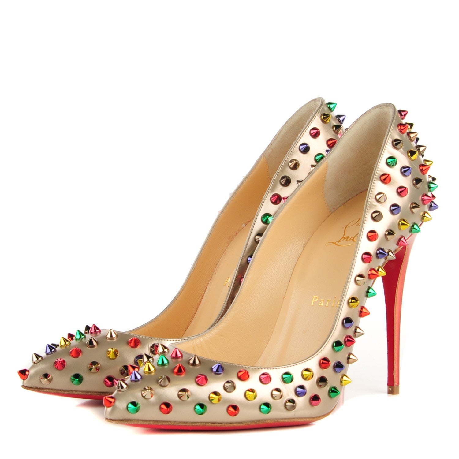 Christian Louboutin Specchio Calfskin Follies Spikes 120 Pumps Beige 39 Multicolor 4 of 10