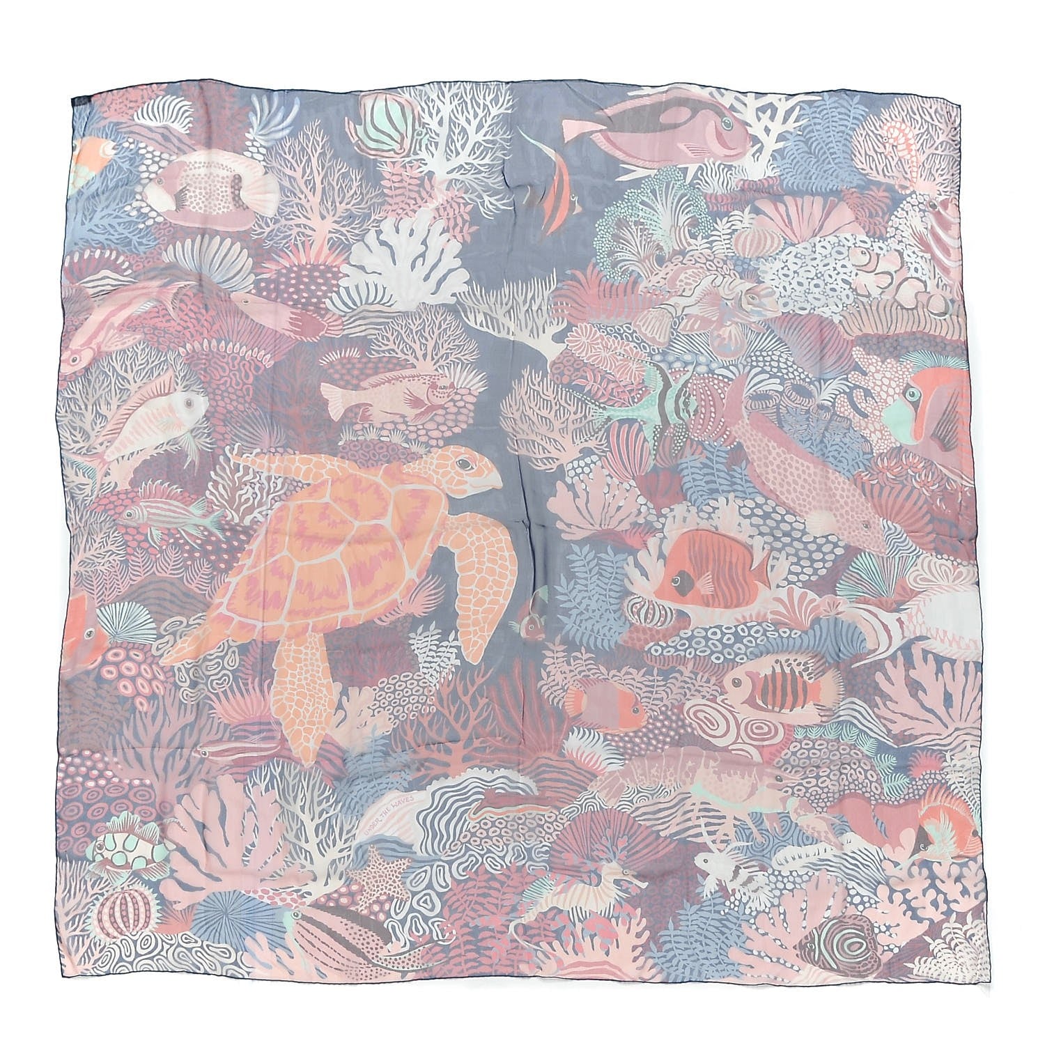 Hermes Silk Mousseline Under The Waves Shawl 140 1 of 8