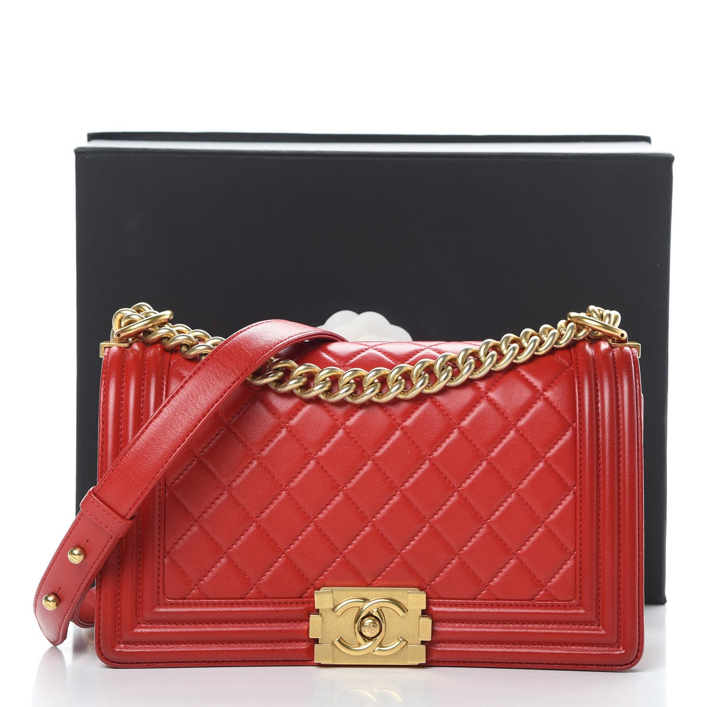 Lambskin Quilted Medium Boy Flap Red