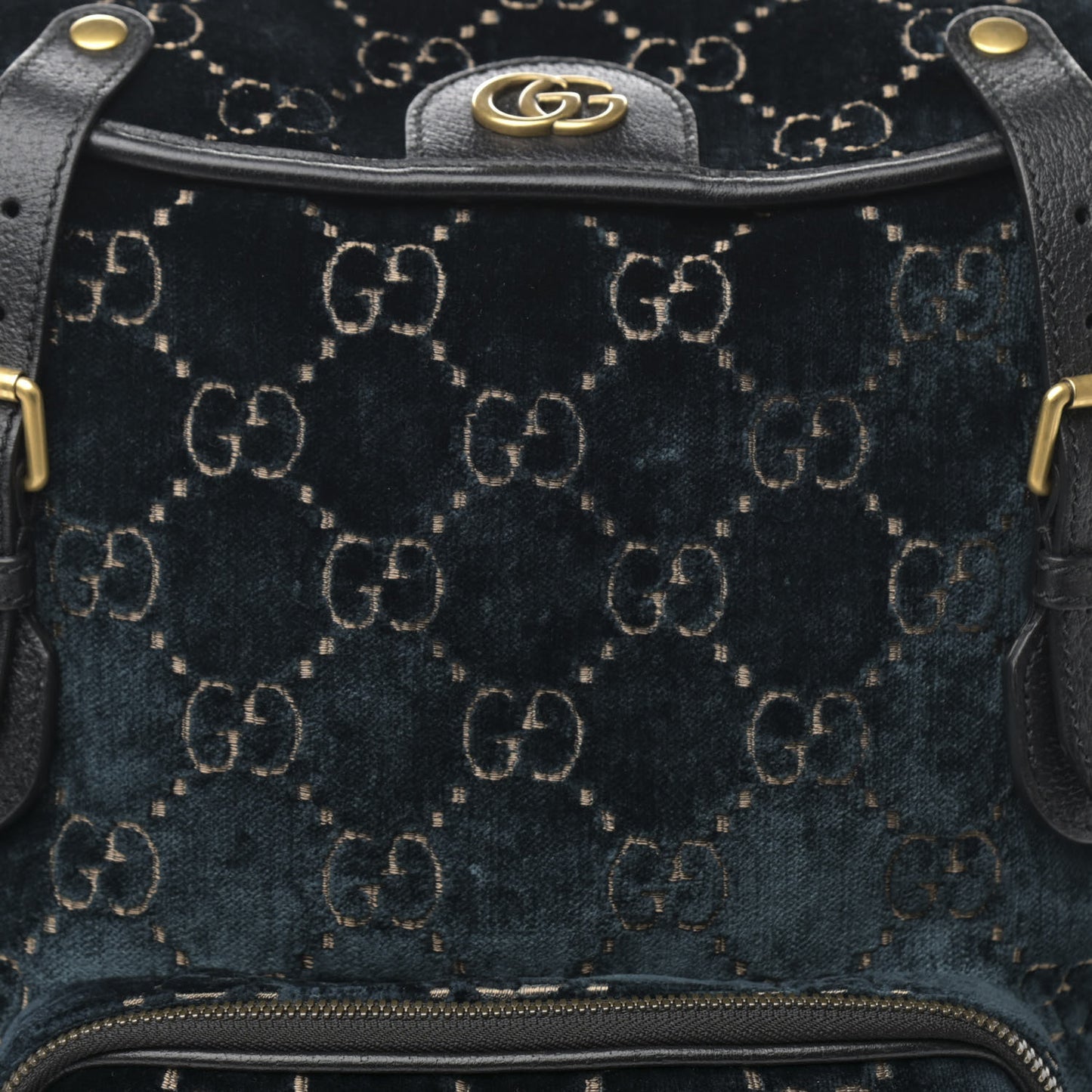 Velvet GG Monogram Textured Calfskin Web Small Double Buckle Backpack Blue Beige Black