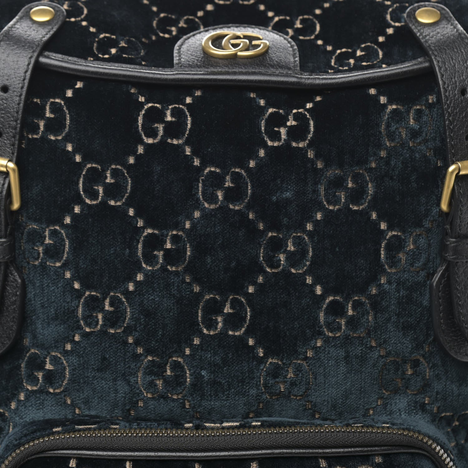 Gucci Velvet GG Monogram Textured Calfskin Web Small Double Buckle Backpack Blue Beige Black 8 of 11
