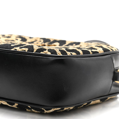 Saint Laurent Raffia Calfskin Leopard Print Monogram Lou Camera Bag Natural Beige Black 10 of 11