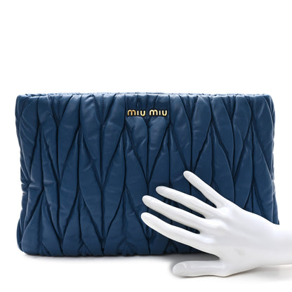 Miu Miu Nappa Matelasse Large Lux Pouch  Laguna 2 of 7
