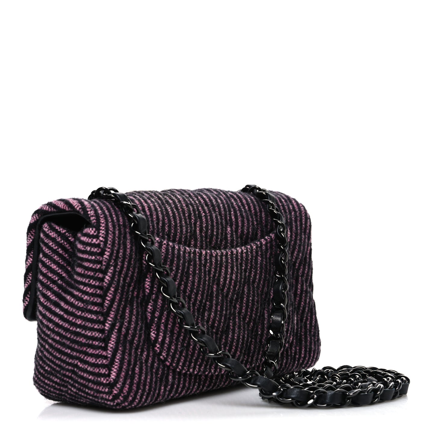 Wool Tweed Quilted Mini Rectangular Flap Pink Black