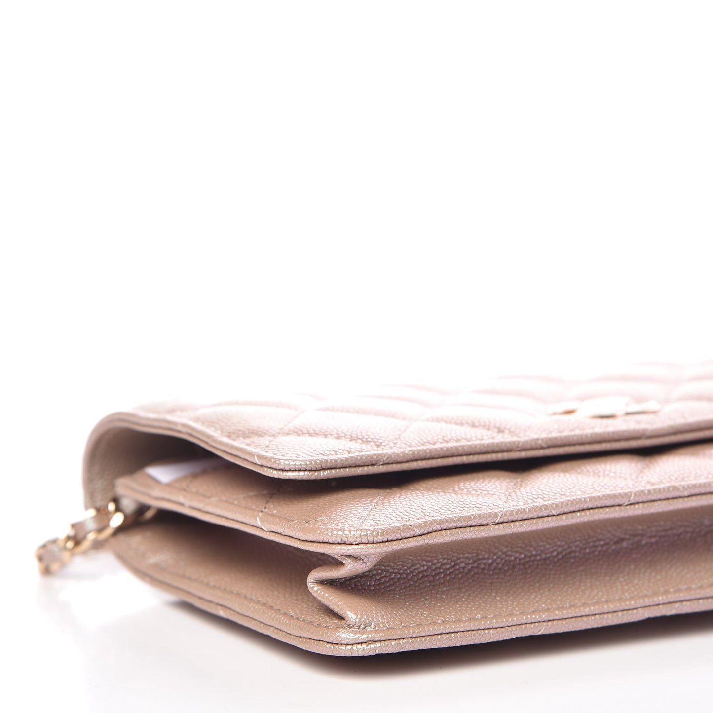 Iridescent Caviar Quilted Wallet On Chain WOC Beige