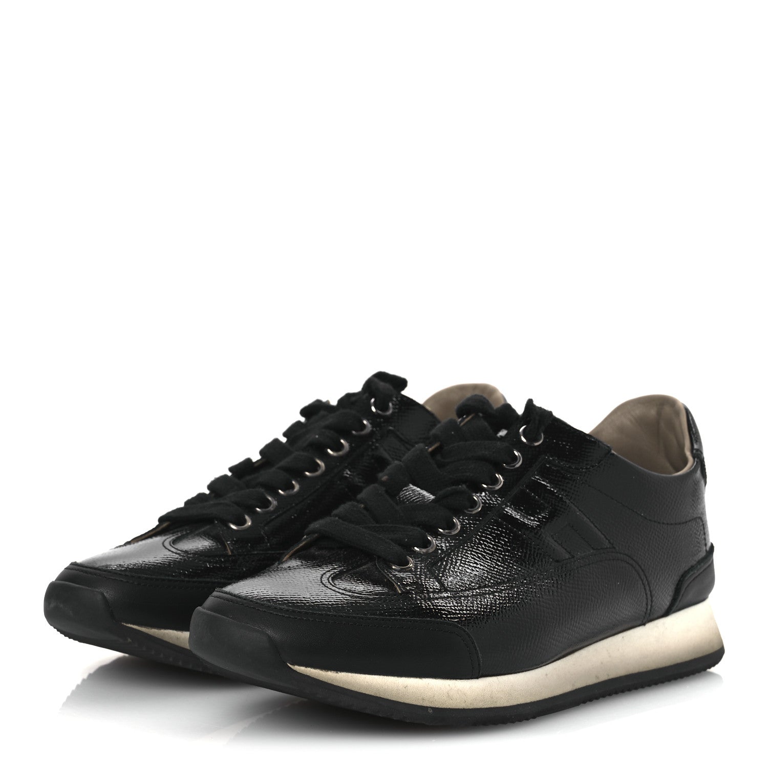 Hermes Patent Epsom Calfskin Trail Sneakers 37 Black 4 of 14