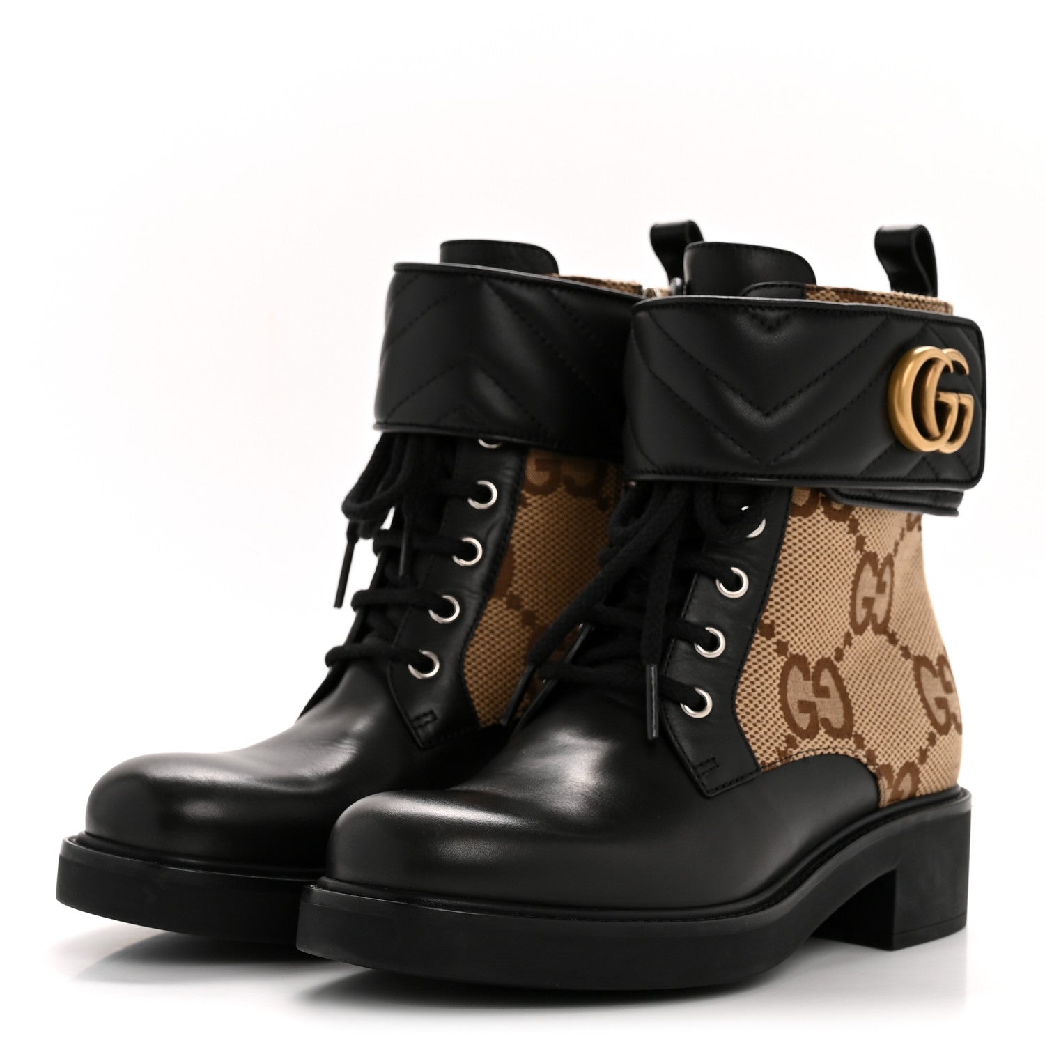 Gucci Flores Calfskin Monogram Maxi GG Nappa Matelasse Double G 40mm Ankle Boots 36.5 Black Camel Ebony 4 of 12