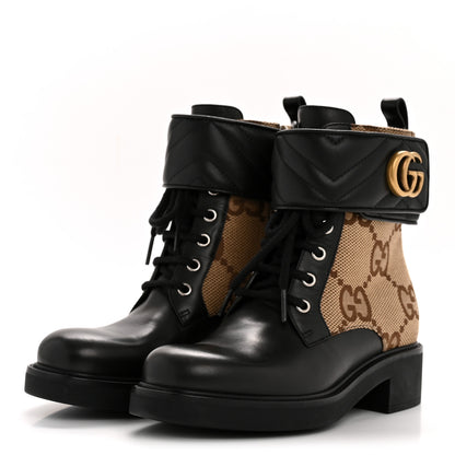 Gucci Flores Calfskin Monogram Maxi GG Nappa Matelasse Double G 40mm Ankle Boots 36.5 Black Camel Ebony 4 of 12