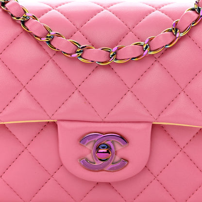 Chanel Lambskin Quilted Mini Rectangular Flap Pink Yellow 8 of 11