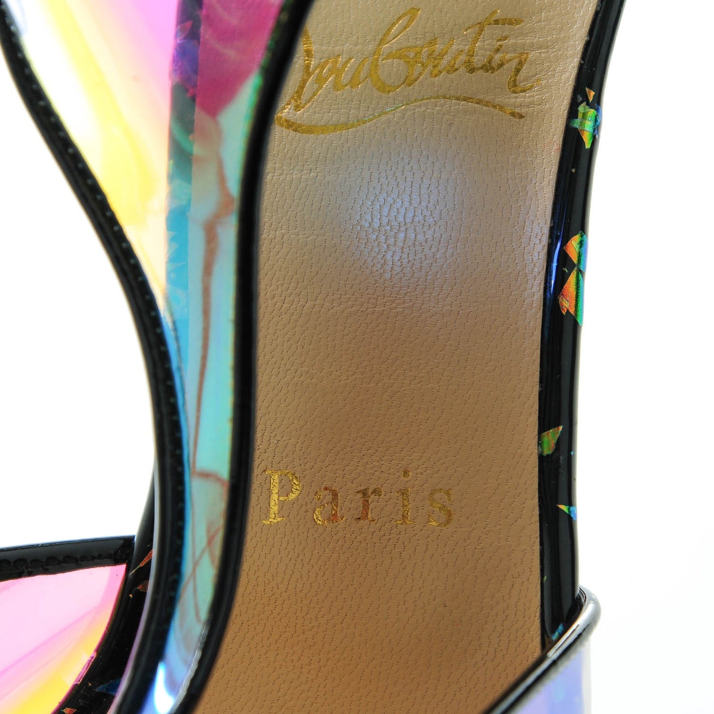 Disco Hologram PVC Patent Tiny 100 T-Strap Pumps 36 Black Multicolor
