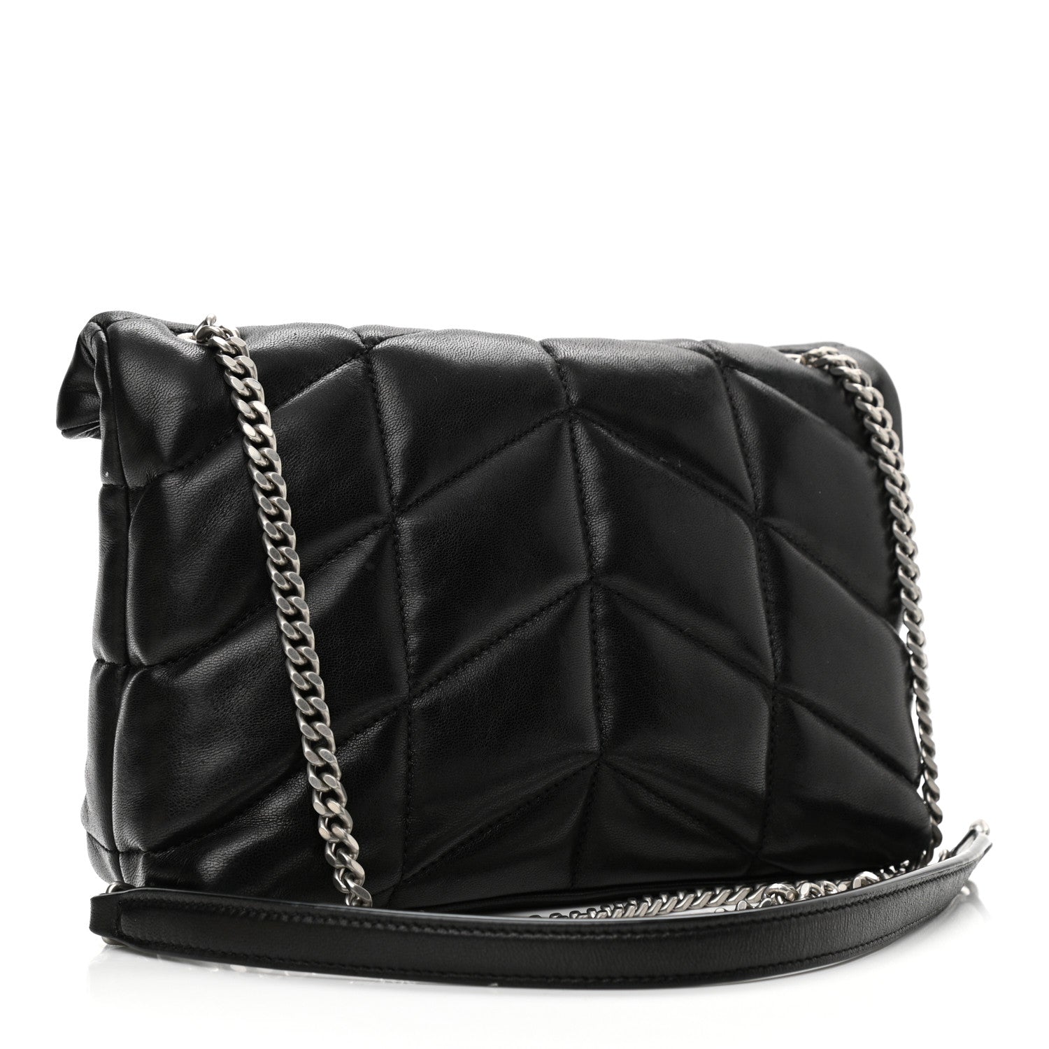 Saint Laurent Lambskin Quilted Toy Loulou Puffer Monogram Chain Satchel Black 3 of 16