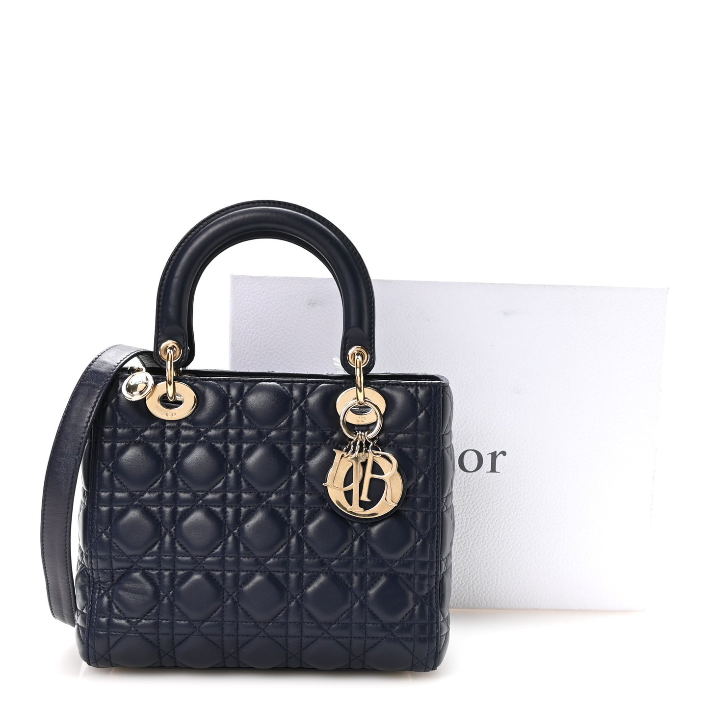 Lambskin Cannage Medium Lady Dior Navy Blue