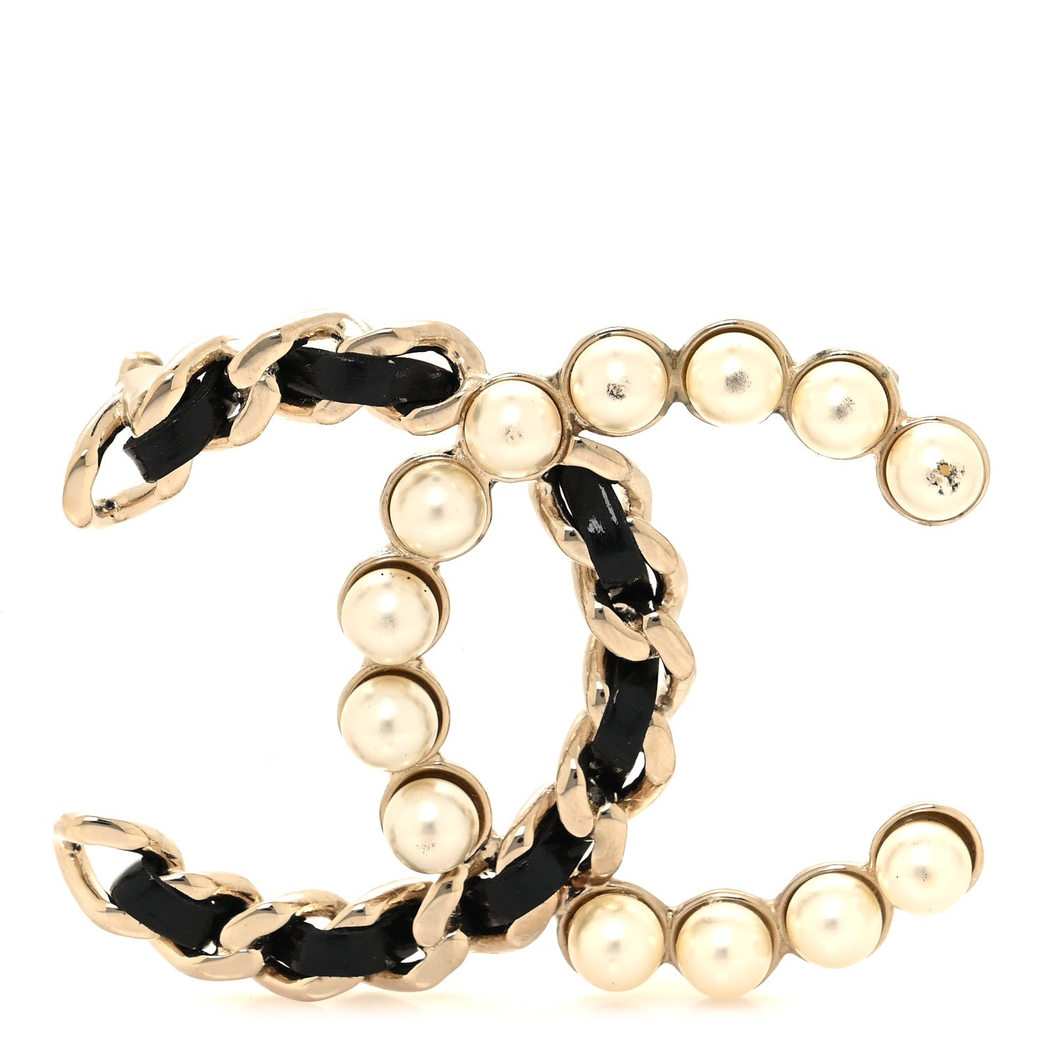 Chanel Lambskin Pearl CC Chain Brooch Black Gold 1 of 5