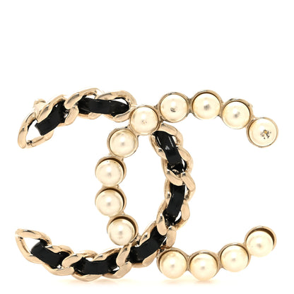 Chanel Lambskin Pearl CC Chain Brooch Black Gold 1 of 5