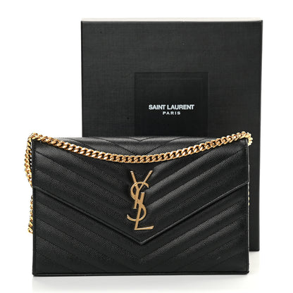 Saint Laurent Grain De Poudre Matelasse Chevron Monogram Chain Wallet Black 15 of 15