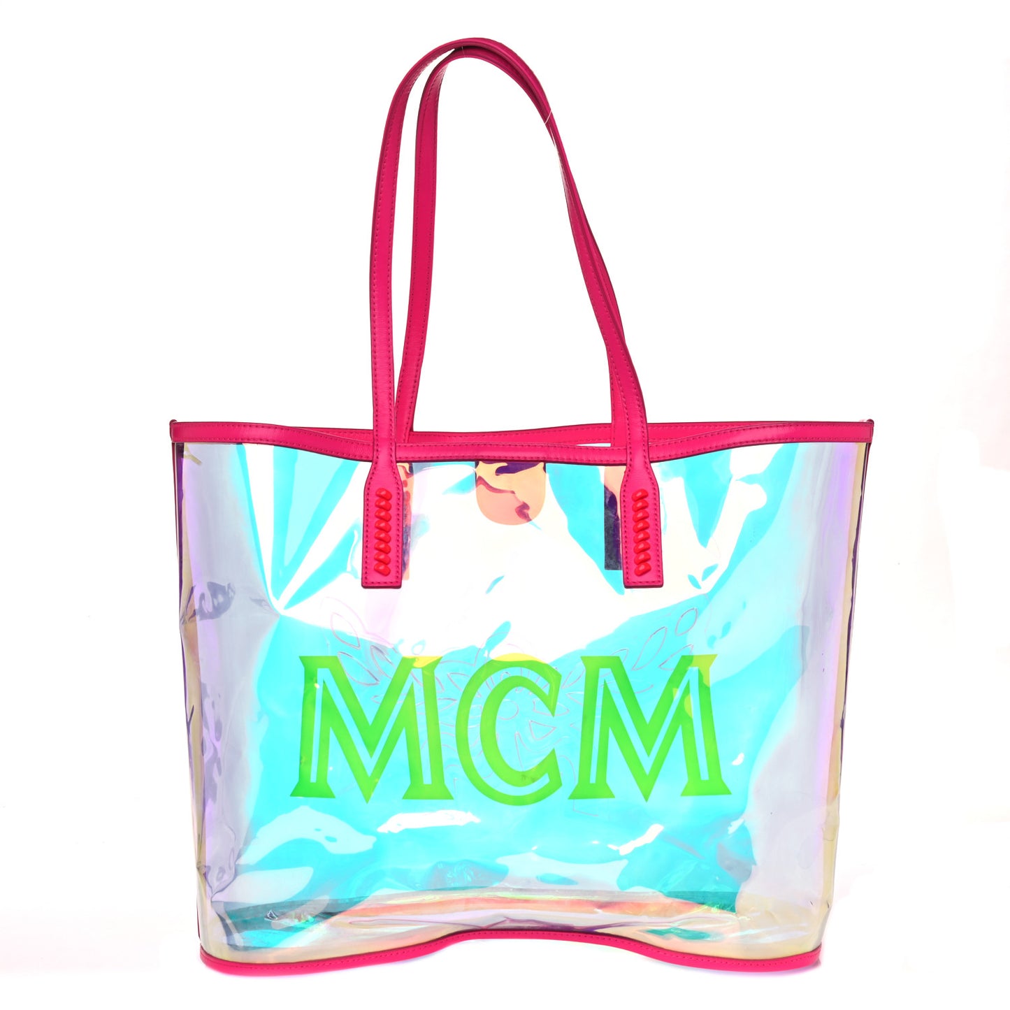 Iridescent PVC Shopper Tote Neon Pink Hologram