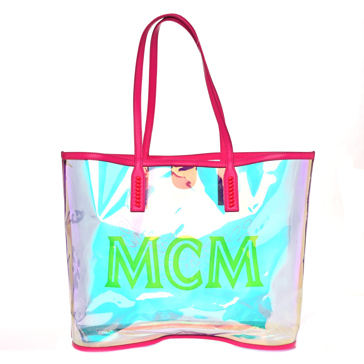MCM Iridescent PVC Shopper Tote Neon Pink Hologram 3 of 15