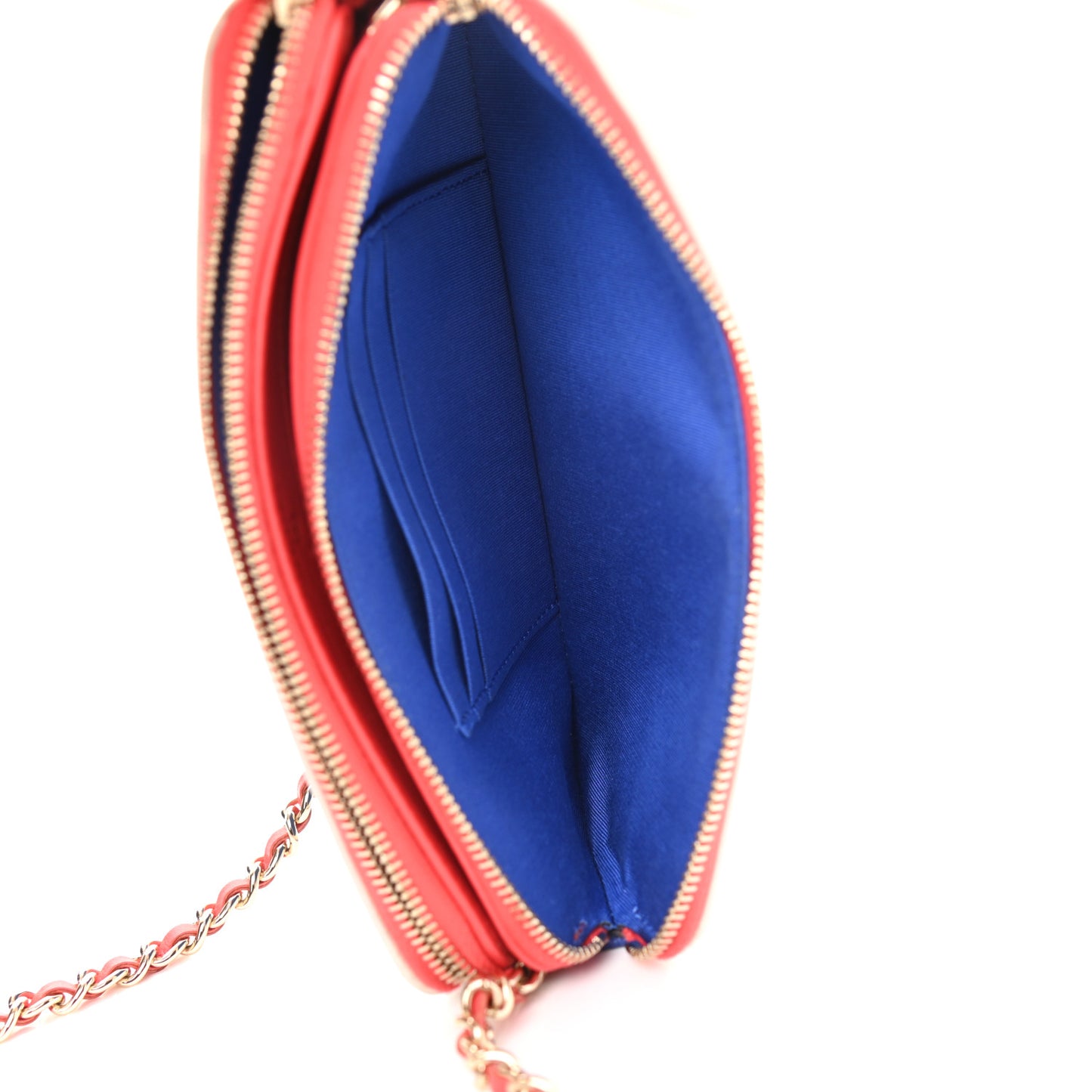 Caviar Quilted CC Filigree Clutch With Chain Blue White Red