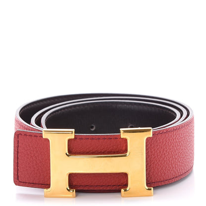 Hermes Box Togo 32mm H Belt 95 Chocolate Rouge Garance 1 of 6