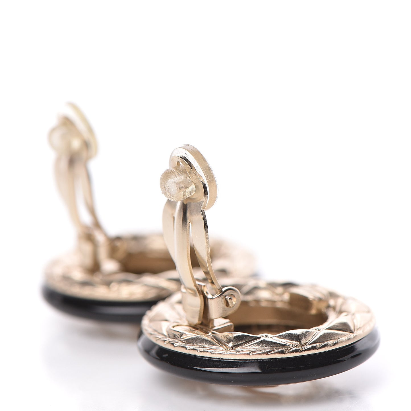 Enamel CC Clip On Earrings Black Gold