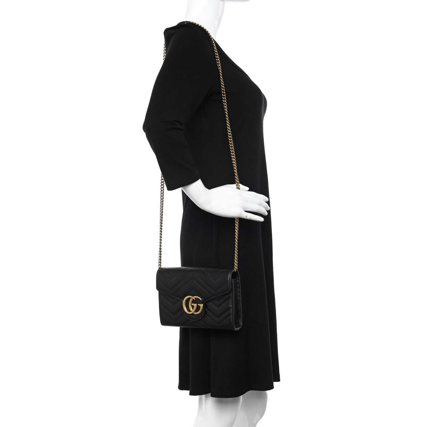 Calfskin Matelasse GG Marmont Chain Wallet Black